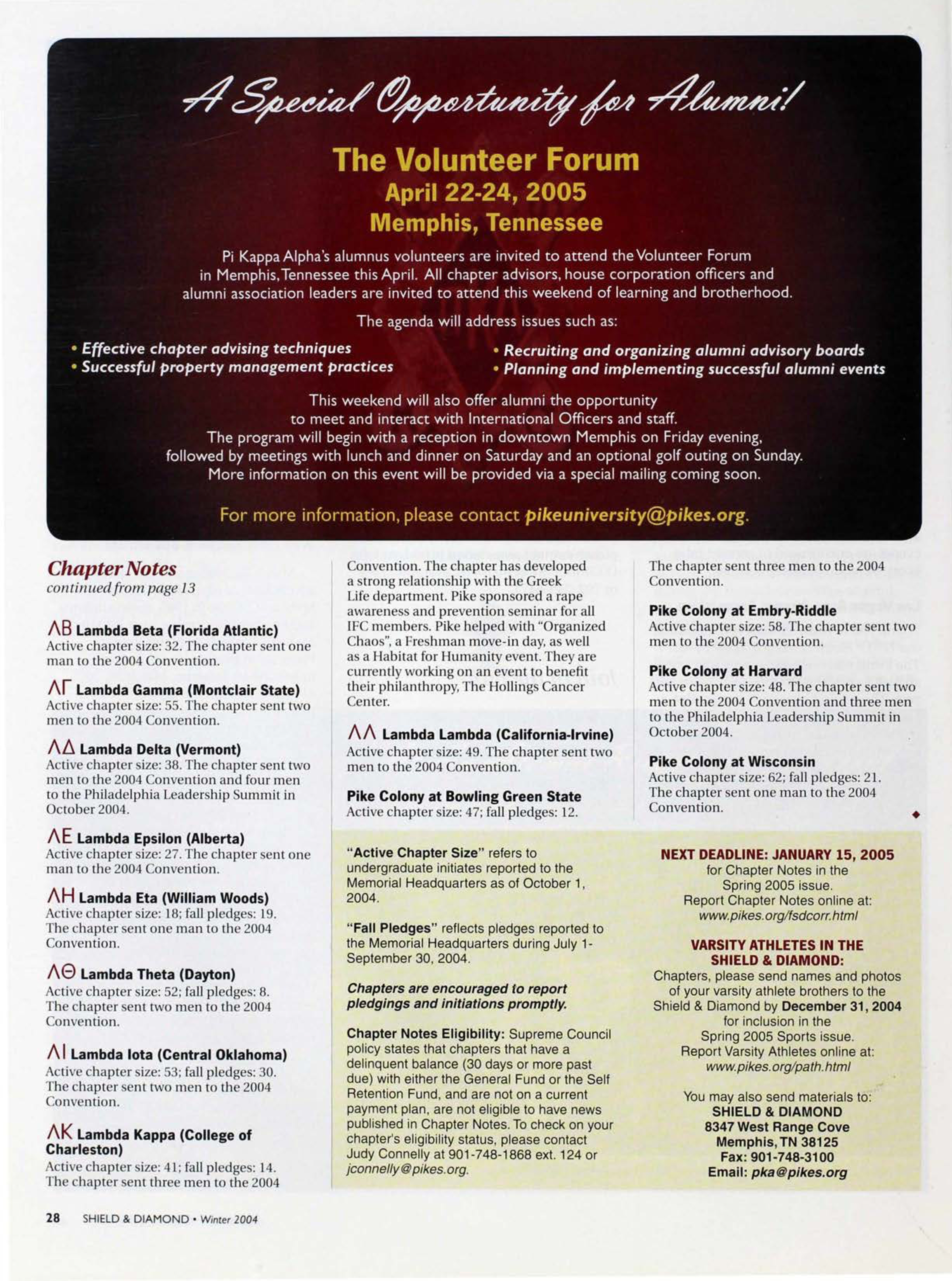 Chapter Notes, Continued, Winter 2004